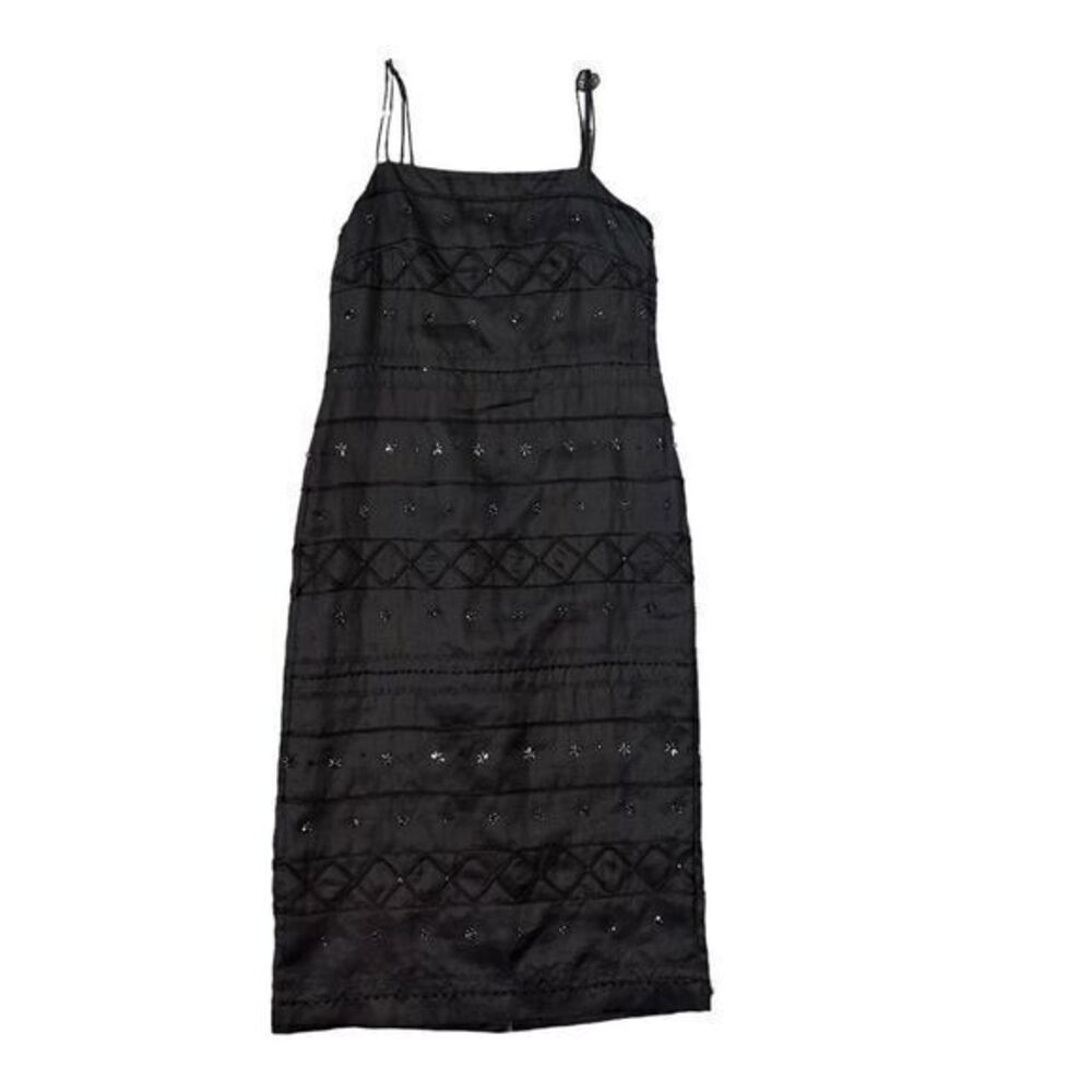 Vintage Silk Beaded Midi Dress y2k Ann Taylor Loft Fitted Evening Sleeveless 2
